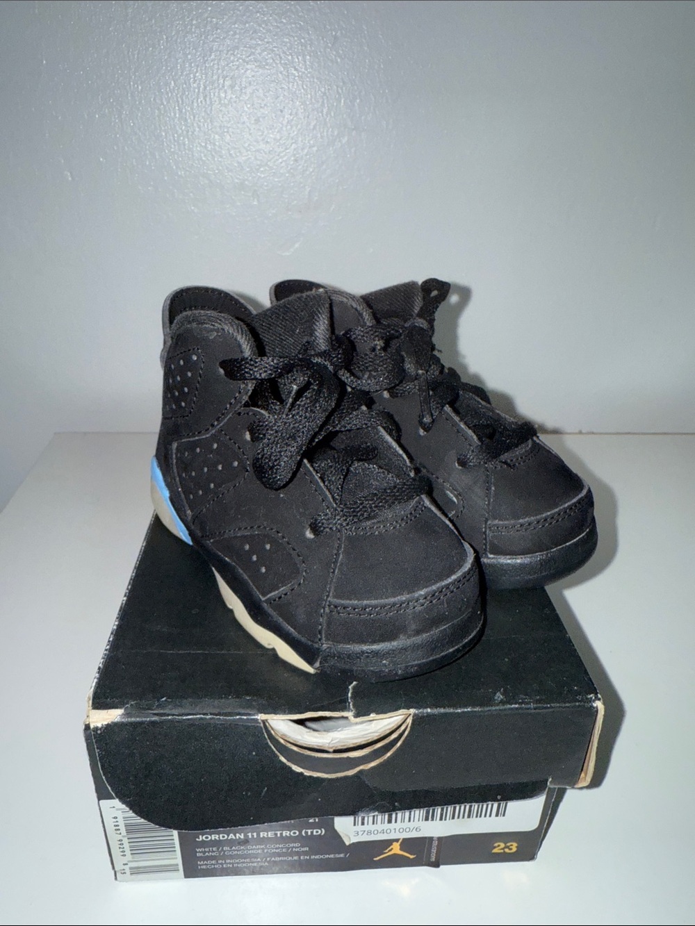 Jordan Kids Black with Blue Accent Toddler Sneakers